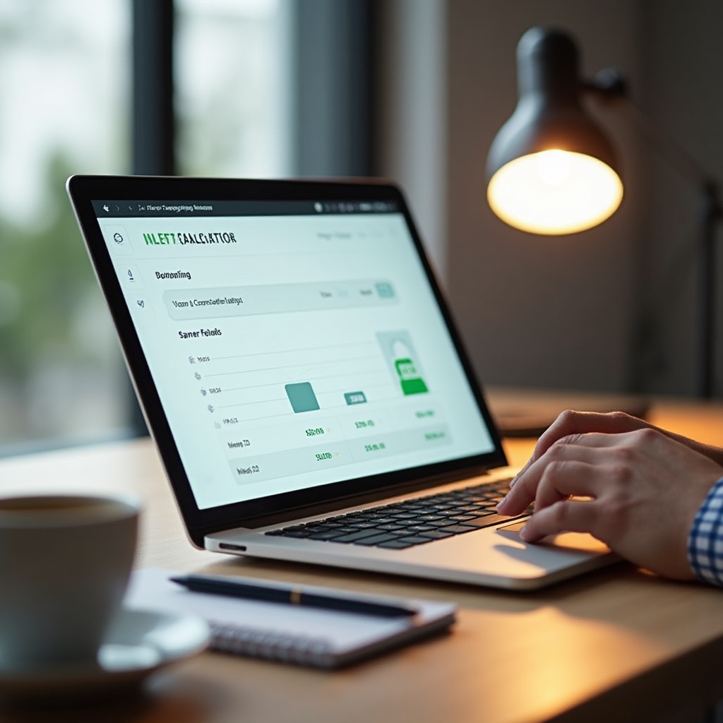 Person using a laptop with financial spreadsheets and calculator tools visible on screen
