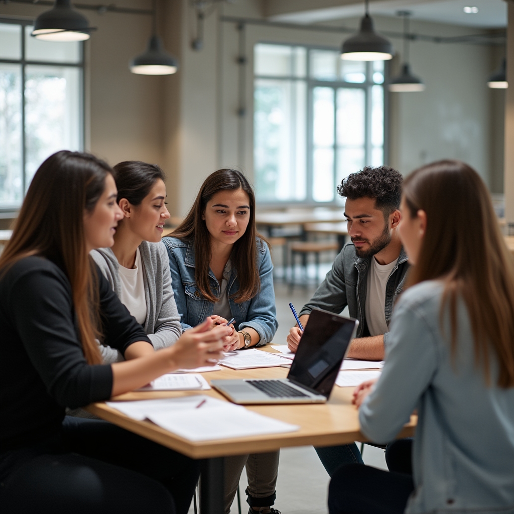Small group of young adults learning about personal finance in a modern space